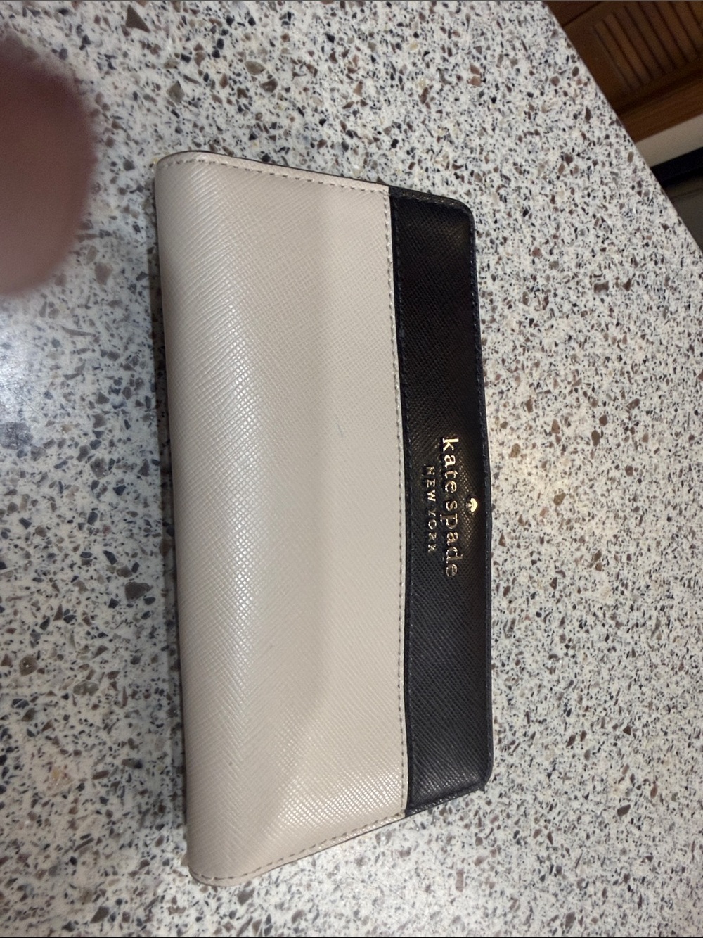 kate spade Two-Tone Cream and Black Continental Wallet with Gold Logo